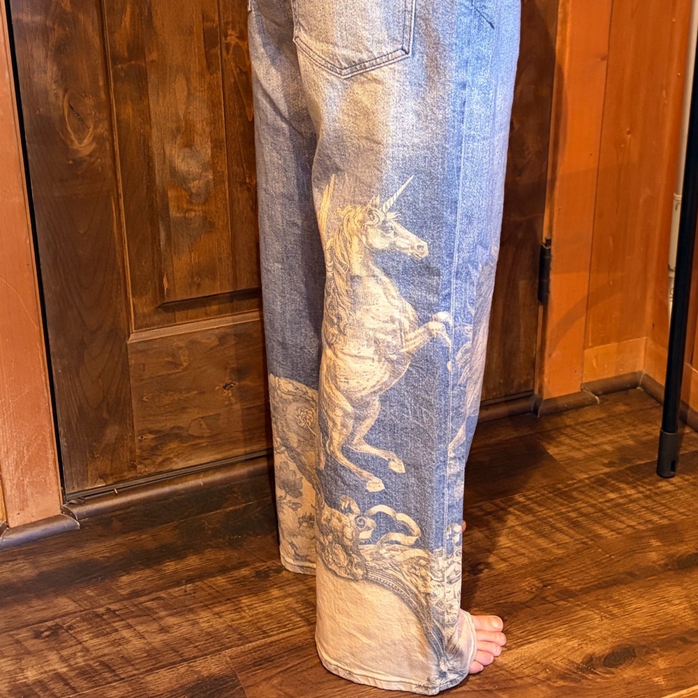 Pilcro Blue and Cream Flare Jeans - Picture 7 of 16